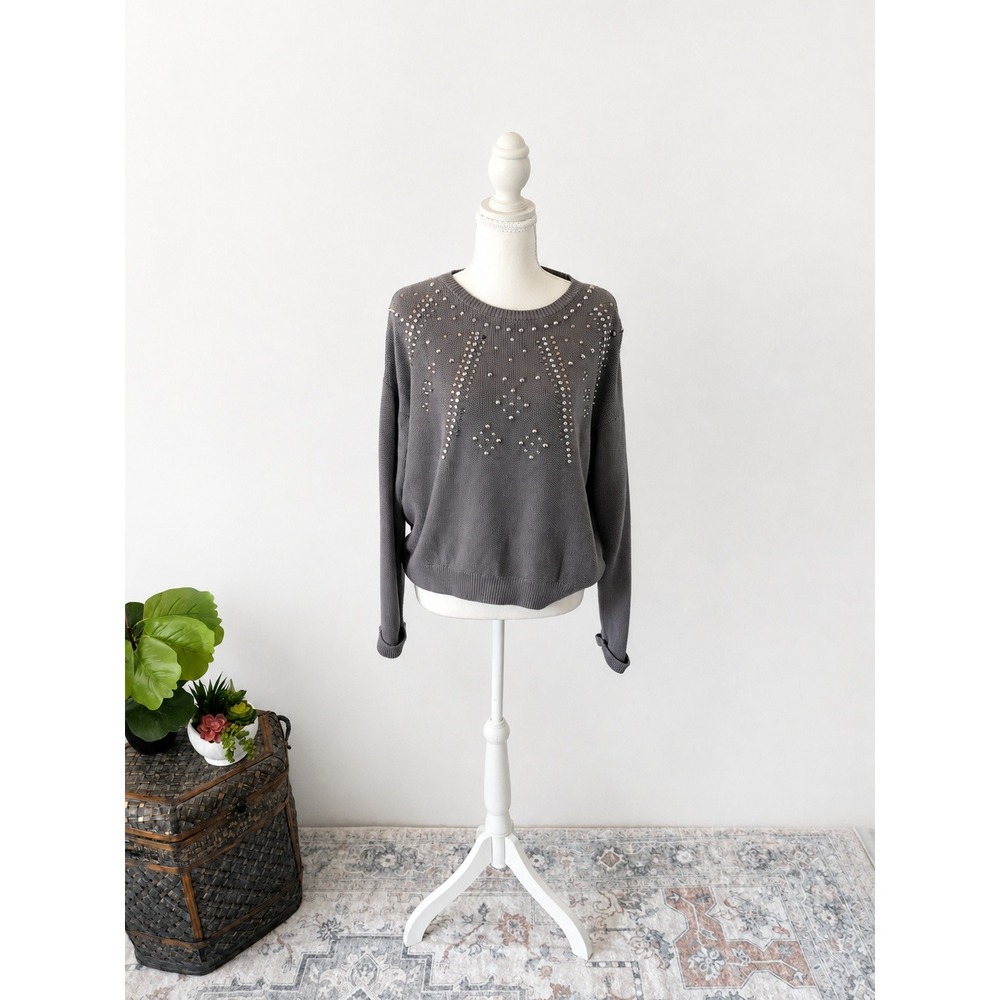 Y2K Glam Bejeweled Gray Sweater Sz 10 Topshop Embellished Pretty Little Liars